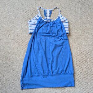 EUC Lululemon No Limits Tank Pipe Dream Blue Deauville Stripe White Women's 8